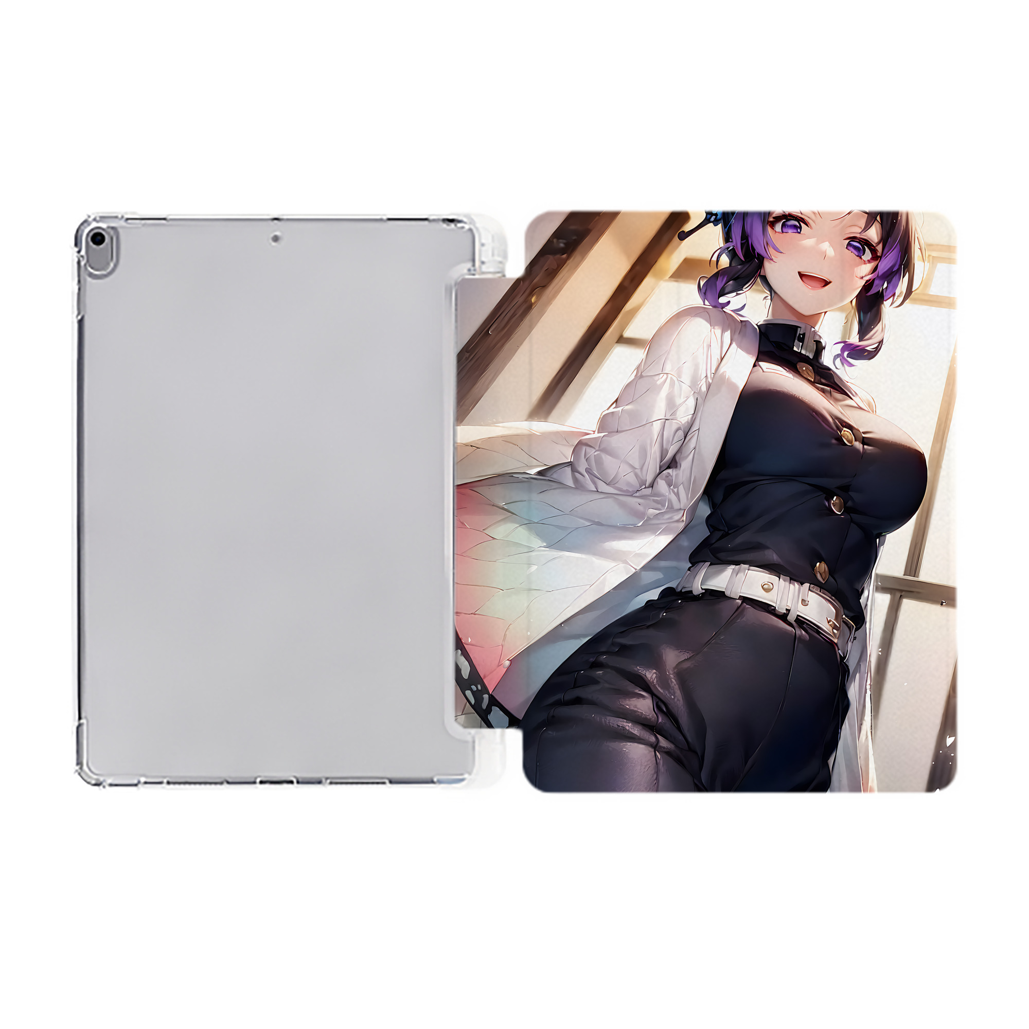 （画像用） 鬼滅の刃（きめつのやいば）蟲柱-胡蝶 しのぶ／こちょう しのぶ Kochou Shinobu IPad ケース ペン収納付き 三つ折りスタンド PUレザー×シリコン 対応機種9.5/10.5/10.9インチ